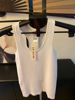 Vintage Y2K Colorful Brand White Ribbed Racerback Tank Top